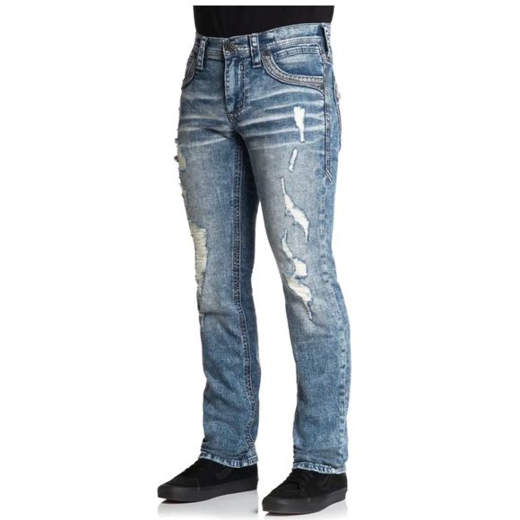 Affliction Men's Denim Jeans Gage Peak Groves Embroidered Blue $135 - Picture 9 of 9